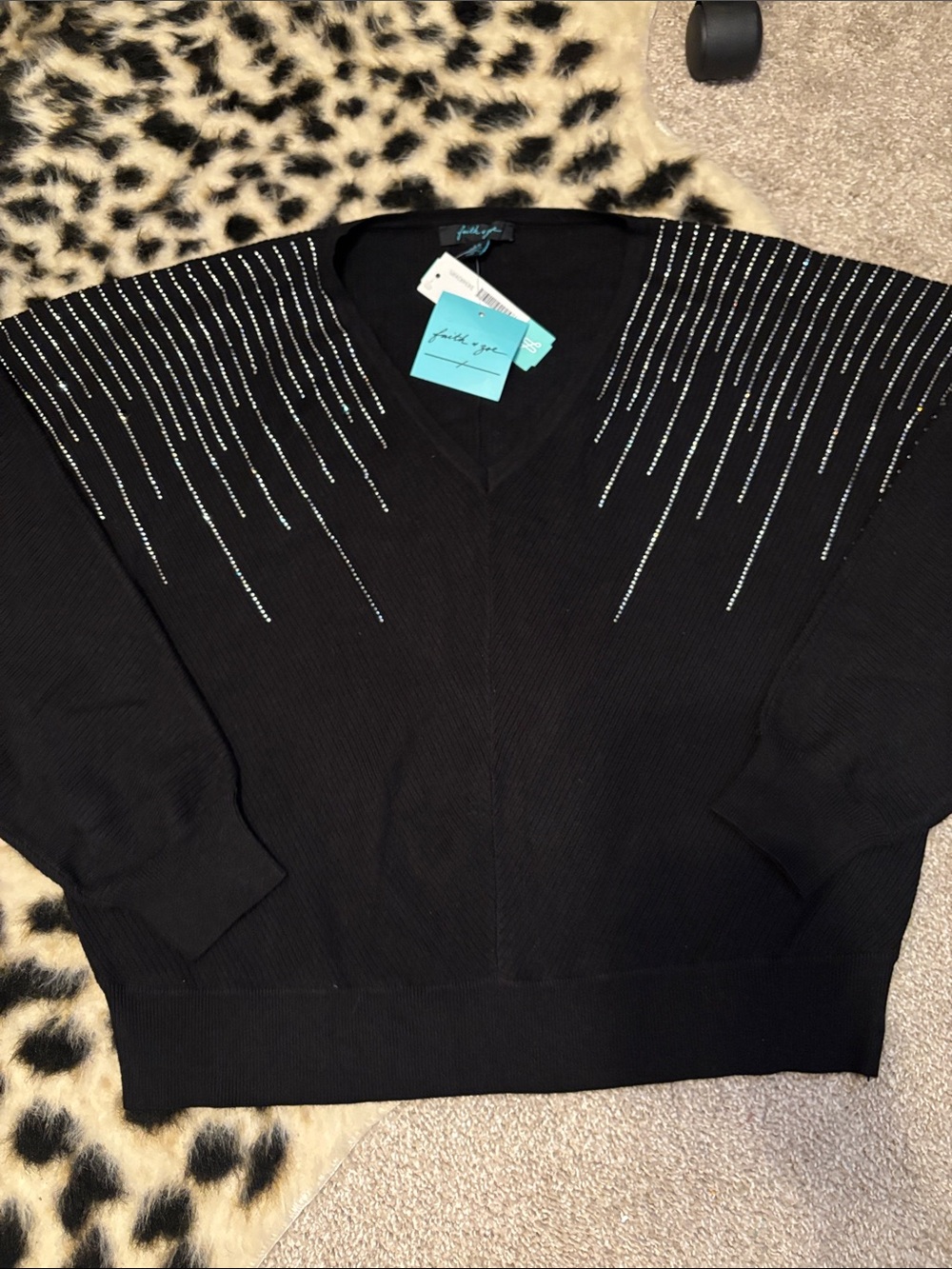 Faith + zoe shine mitered rib sweater